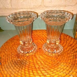 ANTIQUE CRYSTAL  CANDLE HOLDER 8.5 TALL BY4.5 ACROSS  SELLING A PAIR
